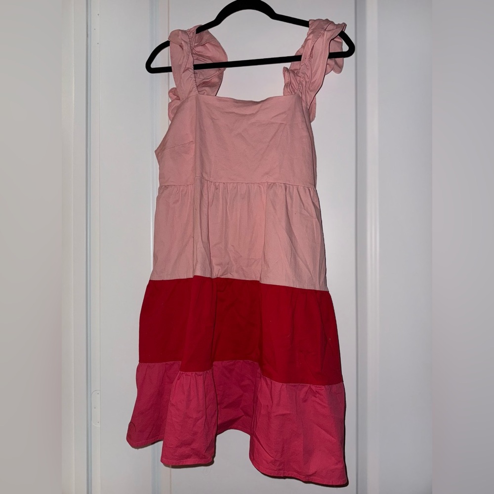 LC Lauren Conrad Size Large Pink Color Block Tiered Sleeveless Dress